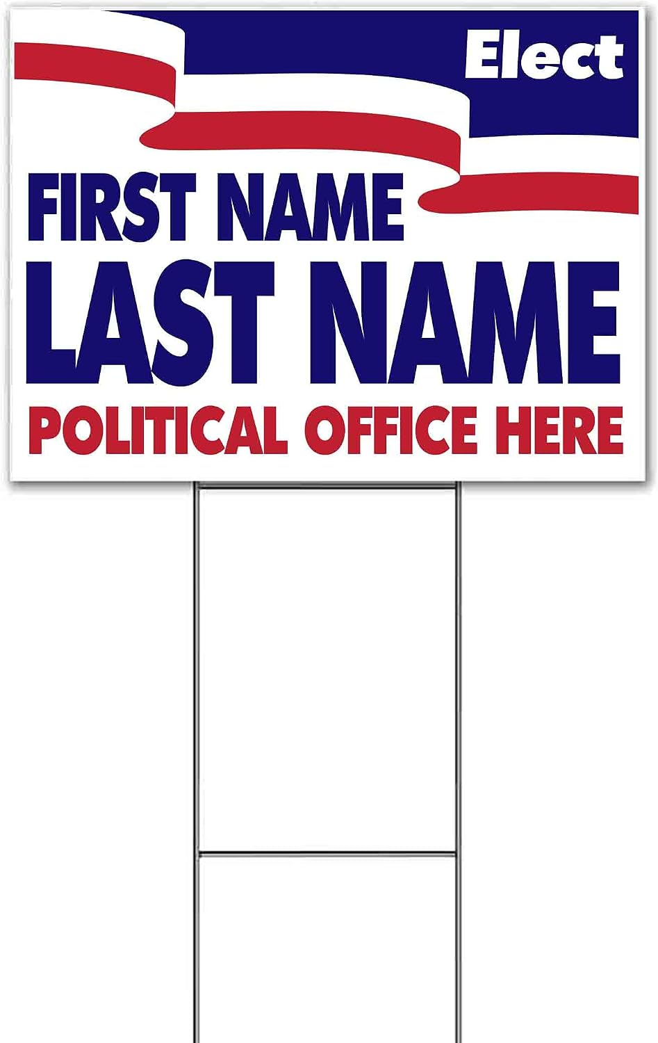 Elect Name Political Office Customizable (18' x 24') Yard Sign, Quantity Discounts, Multi-Packs, Includes Metal Step Stake, Bandit, New, Advertising, USA