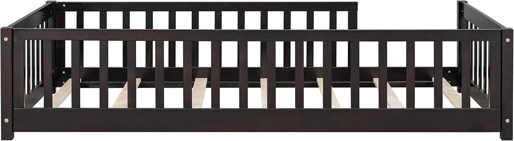 Twin Size Kids Montessori Floor Bed,Twin Floor Bed Frame with Slats,Solid Wood Twin Bed Frame for Girls Boys,White