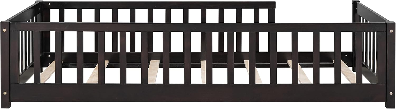 Twin Size Kids Montessori Floor Bed,Twin Floor Bed Frame with Slats,Solid Wood Twin Bed Frame for Girls Boys,White