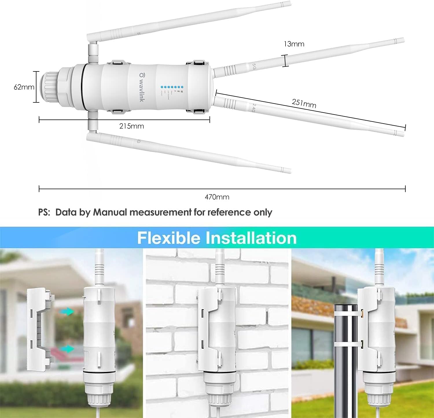 WAVLINK AC1200 Outdoor WiFi Extender, Weatherproof Dual Band Outdoor Access Point with POE, High Power Long Range WiFi Extender Signal Booster, 4x7dBi Antennas, AP/Router/Repeater Mode