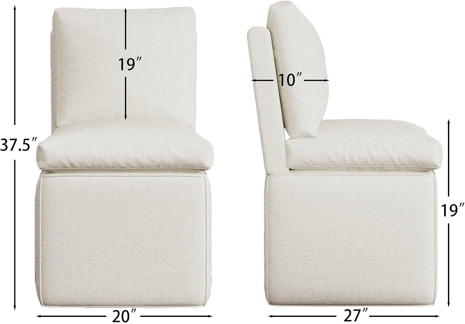 BLANKSPACE Upholstered Dining Chairs with Storage, Modern Linen Chairs with Casters, Armless Single Sofa Chair for Guest Seating, Bedroom, Reading Room（Beige）