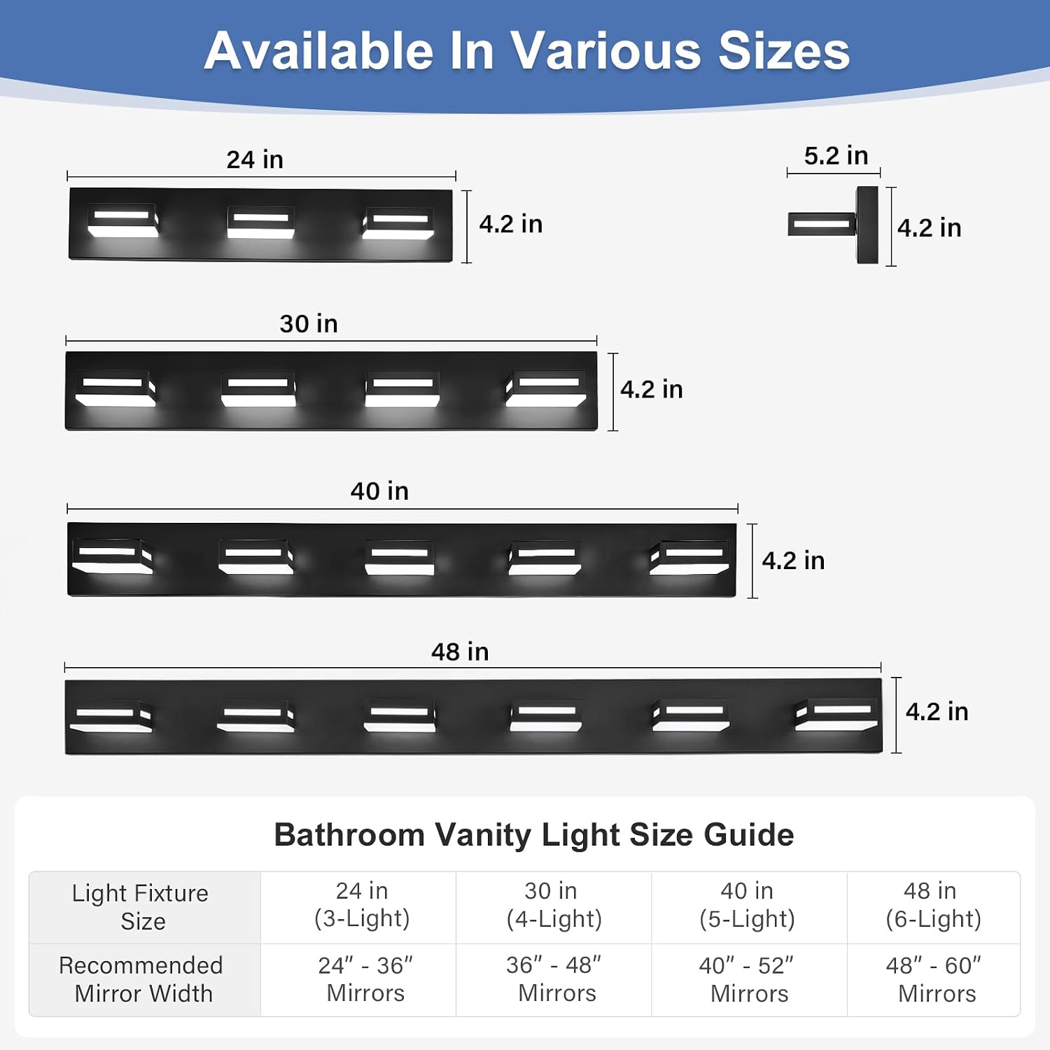 LED Modern Bathroom Light Fixtures, 6-Light 48-Inch Matte Black Vanity Lights for Bathroom Lighting Fixtures Over Mirror, 6000K Cool White 350° Rotatable Wall Lamp