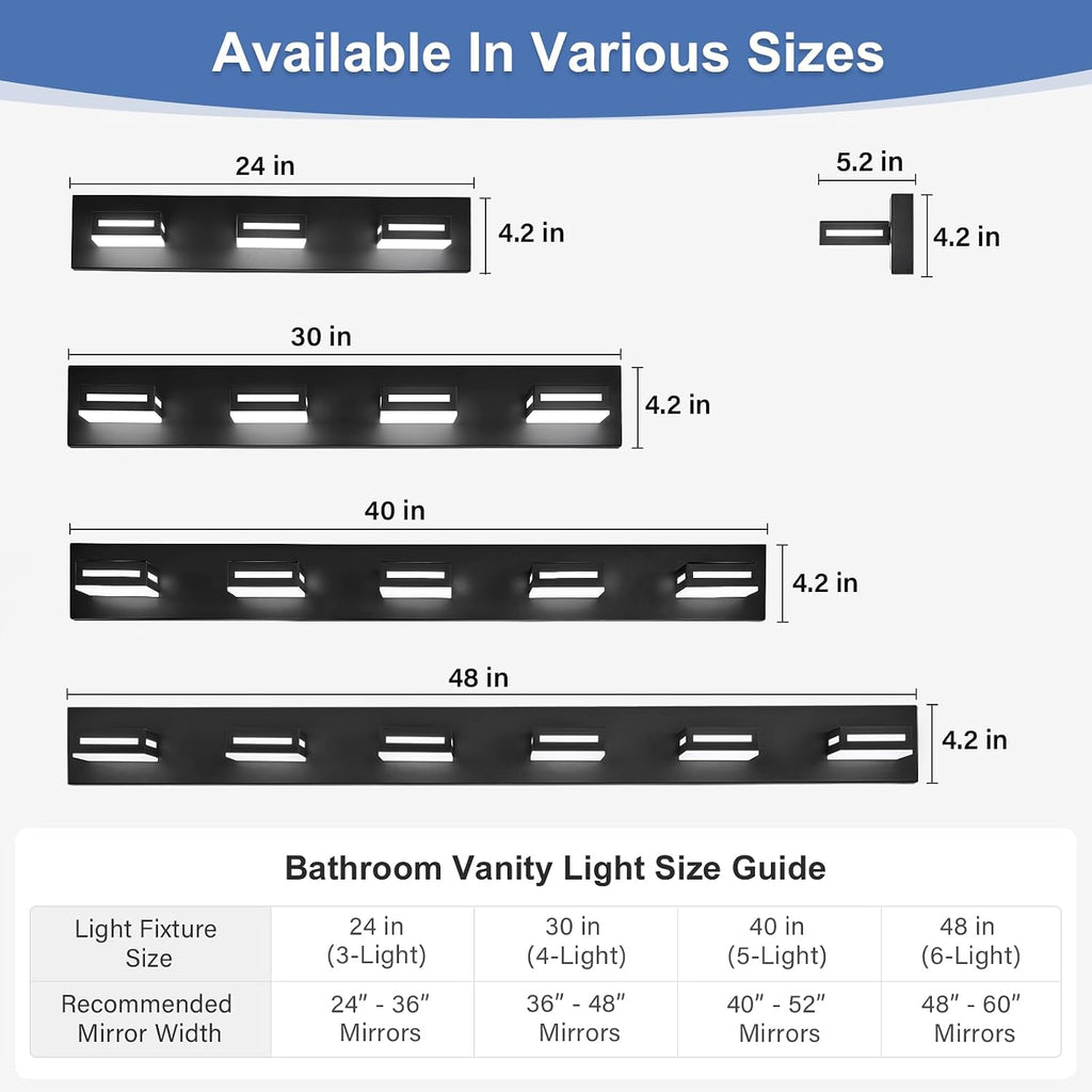 LED Modern Bathroom Light Fixtures, 5-Light 40-Inch Matte Black Vanity Lights for Bathroom Lighting Fixtures Over Mirror, 6000K Cool White 350° Rotatable Wall Lamp