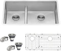Ruvati 33-inch Low-Divide Rounded Corners Undermount Kitchen Sink - 40/60 Double Bowl Kitchen Sinks - 16 Gauge Stainless Steel Kitchen sink with Brushed Finish hides scratches - RVH7418