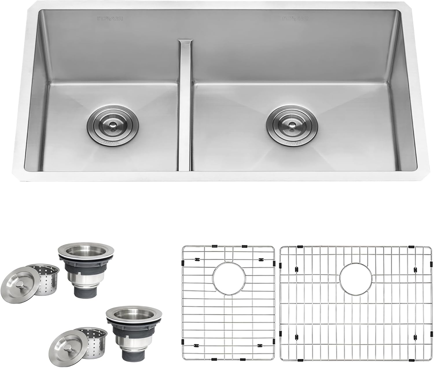 Ruvati 33-inch Low-Divide Rounded Corners Undermount Kitchen Sink - 40/60 Double Bowl Kitchen Sinks - 16 Gauge Stainless Steel Kitchen sink with Brushed Finish hides scratches - RVH7418
