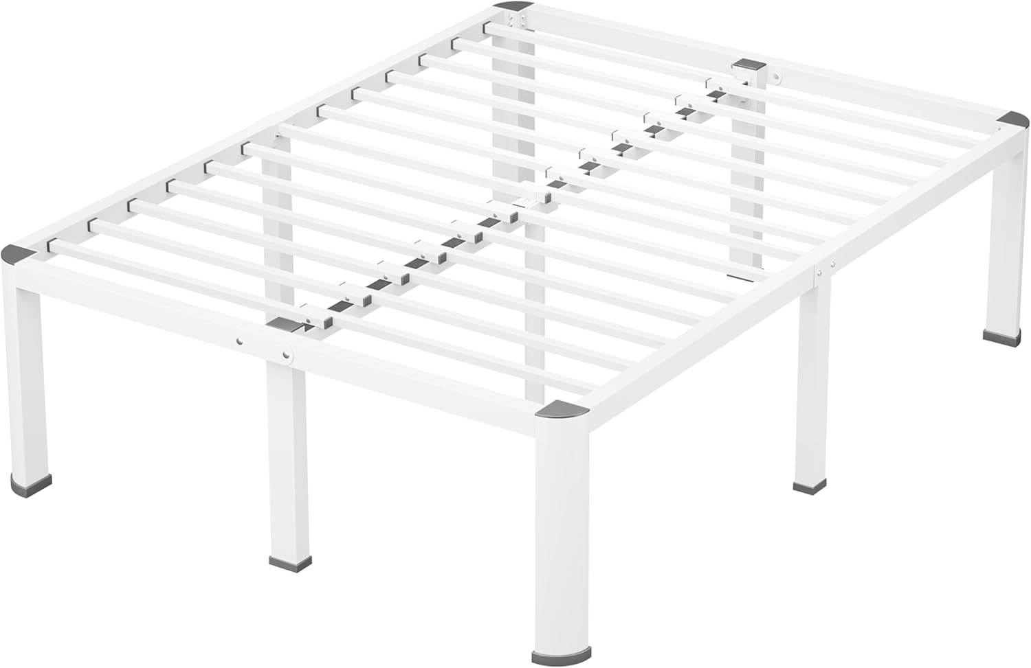 VIPSHOW 18 Inch White Full Heavy Duty 3500 lbs Bed Frame with Round-Corner Legs & Anti-Squeak Design – Quick Assembly Metal Platform, No Box Spring Needed