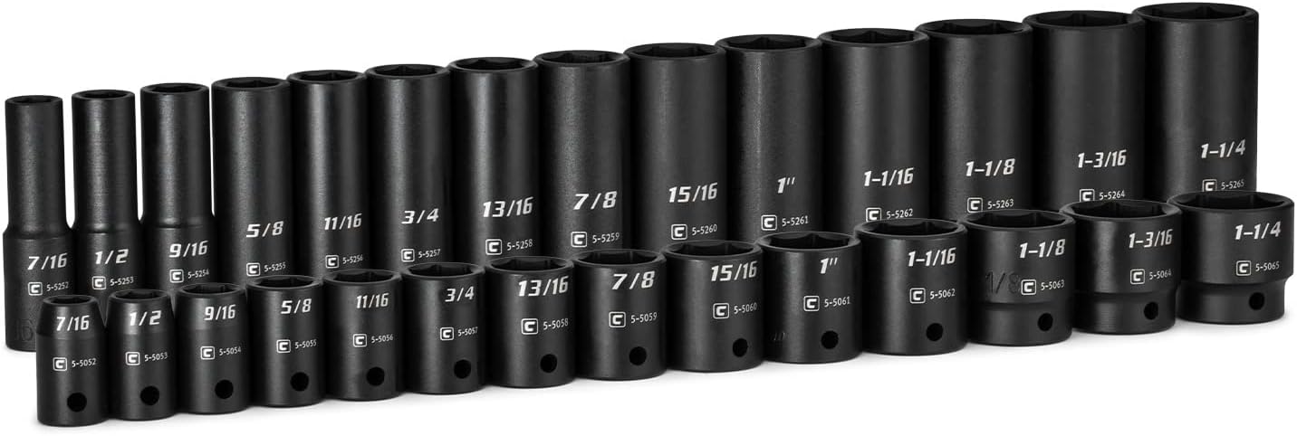 Capri Tools 1/2 in. Drive Shallow and Deep Impact Socket Set, 7/16 to 1-1/4 in, SAE, 28-Piece