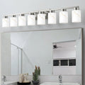 8-Light Bathroom Light Fixtures, Modern Vanity Lights, Brushed Nickel Metal Wall Lamp with White Marble Glass for Bathroom, Mirror, Living Room, Bedroom, Cabinet, Porch, Hallway, E26 Base