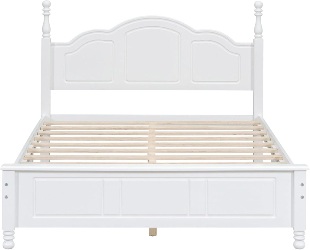 Rustic Farmhouse Bedroom Set with Elegant Curved Headboard, Sturdy Wooden Bed Frame and 2 Nightstands - Classic Country Style Furniture for Master Bedroom,Guest Room (White,Full Bed)