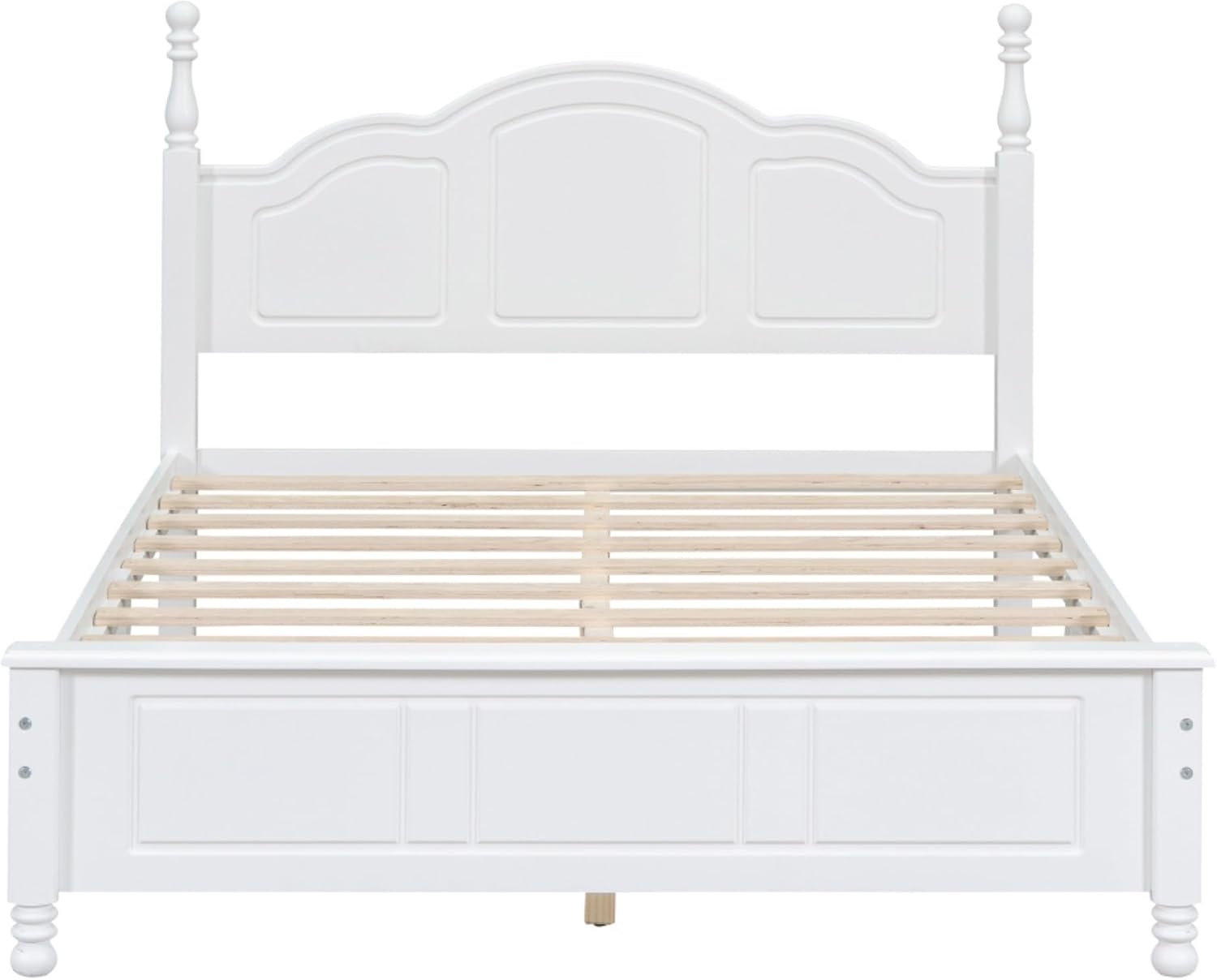 Rustic Farmhouse Bedroom Set with Elegant Curved Headboard, Sturdy Wooden Bed Frame and 2 Nightstands - Classic Country Style Furniture for Master Bedroom,Guest Room (White,Full Bed+2 Nightstands)