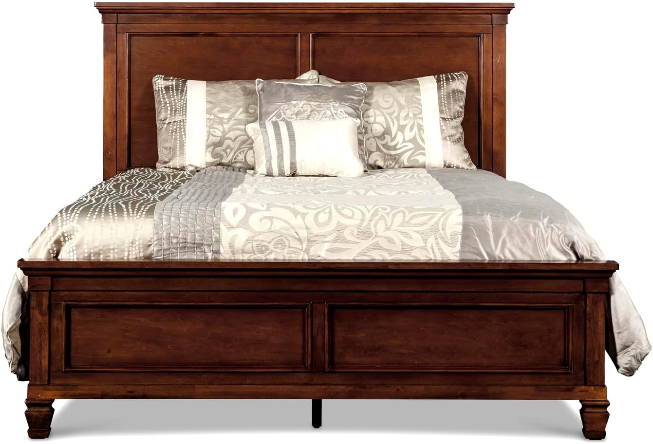 HomeStock Wood Panel Bed with Headboard - Modern Bedroom Furniture Twin/Cherry Brown