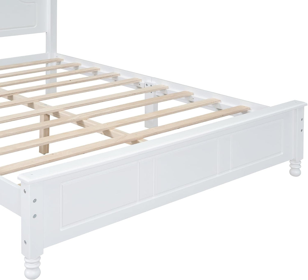 3-Pieces Bedroom Sets, Queen Size Retro Wood Platform Bed with Sense of Design Headboard, Wood Platform Bed Frame with 2 Nightstands for Kids Teens Adults Bedroom Furniture(White-03, Queen)