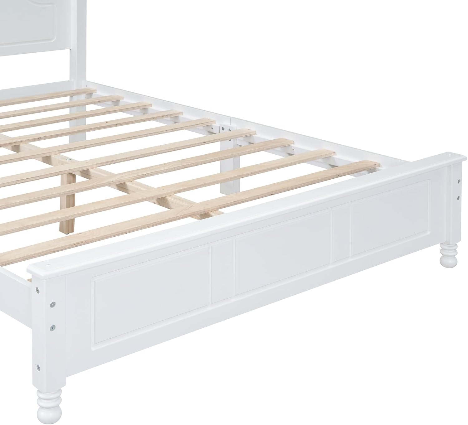 Full Size Bed Frame, Solid Wood Foundation, Classic Wood Platform Bed Frame, No Box Spring Needed, Strong Wooden Slats Support, Full, White