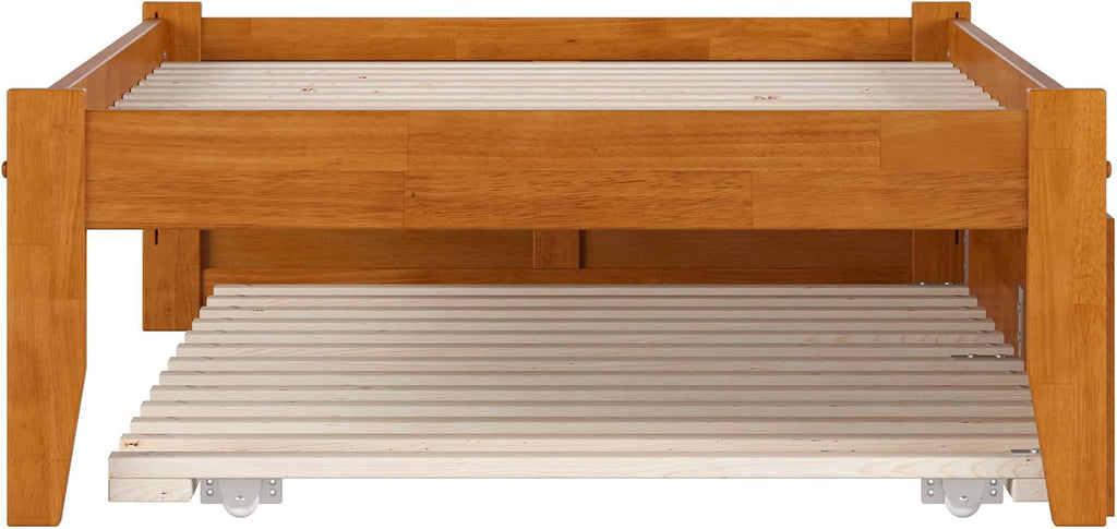 AFI Concord Twin Solid Wood Platform Bed with Footboard & Twin Trundle in Light Toffee