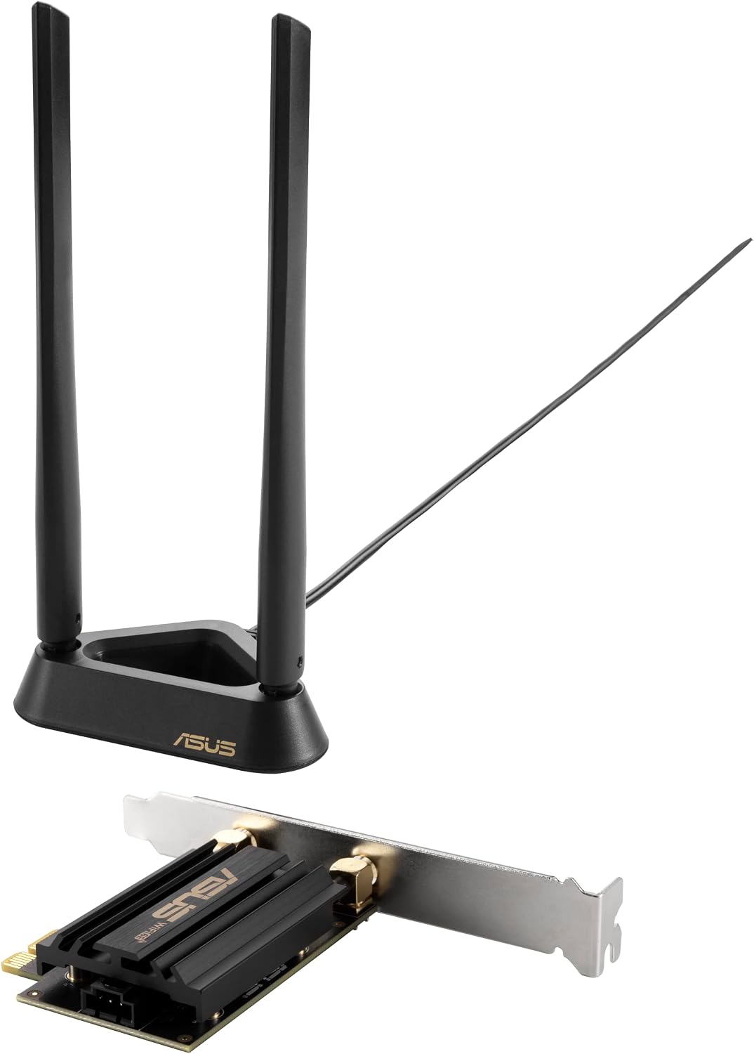 ASUS PCE-AXE59BT WiFi6 6E AX5400 PCI-E Adapter with 2 External Antennas and magnetized Base. Supporting 6GHz Band, 160MHz, Bluetooth 5.2, WPA3 Network Security, OFDMA and MU-MIMO