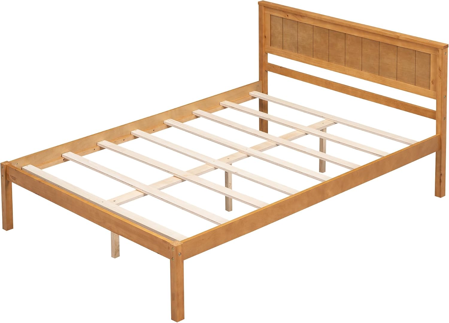 Full Size Wood Bed Frame and Headboard, Modern Retro Oak Platform Beds Frames, Sturdy and Durable Design Rustic Wooden Bedroom Set, Easy Assembly, No Box Spring Needed (Oak, Full)