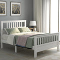 Solid Wood Platform Bed Frame with Integrated Headboard and Footboard for Supportive, Minimalist Bedroom Setup (White + Pine + Full)