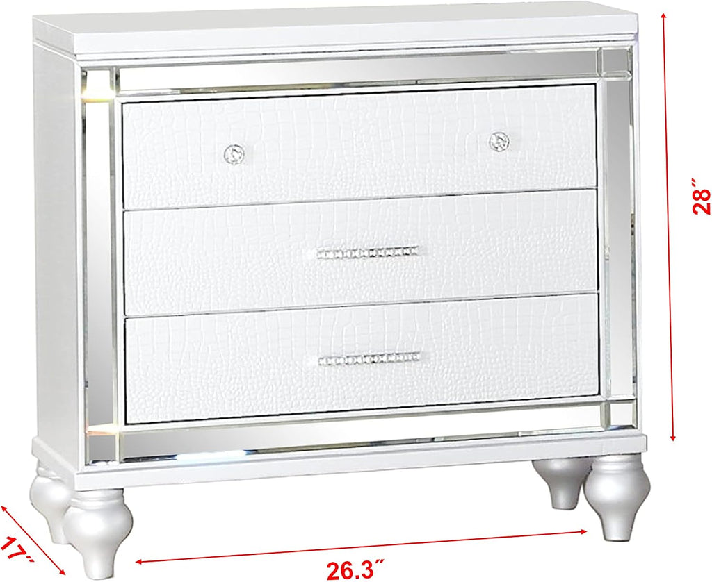 Full 4 PC LED Bedroom Set Made with Wood in White Color
