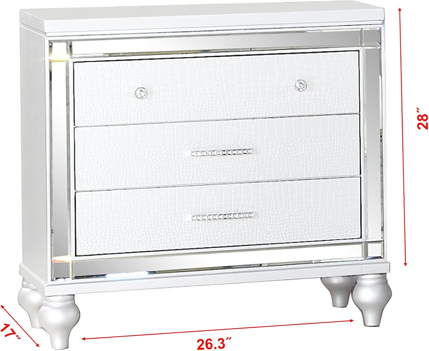 Full 4 PC LED Bedroom Set Made with Wood in White Color