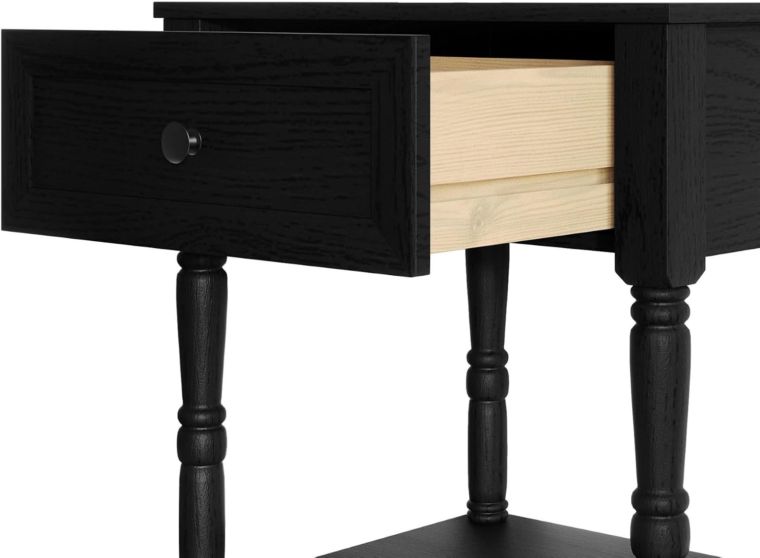 HOME DESIGN Homer Full Tufted Wingback Upholstered Panel Bed with 2 Matching 1 Drawer Nightstands, Bedroom Furniture Set with Open Shelf Storage, Black Black