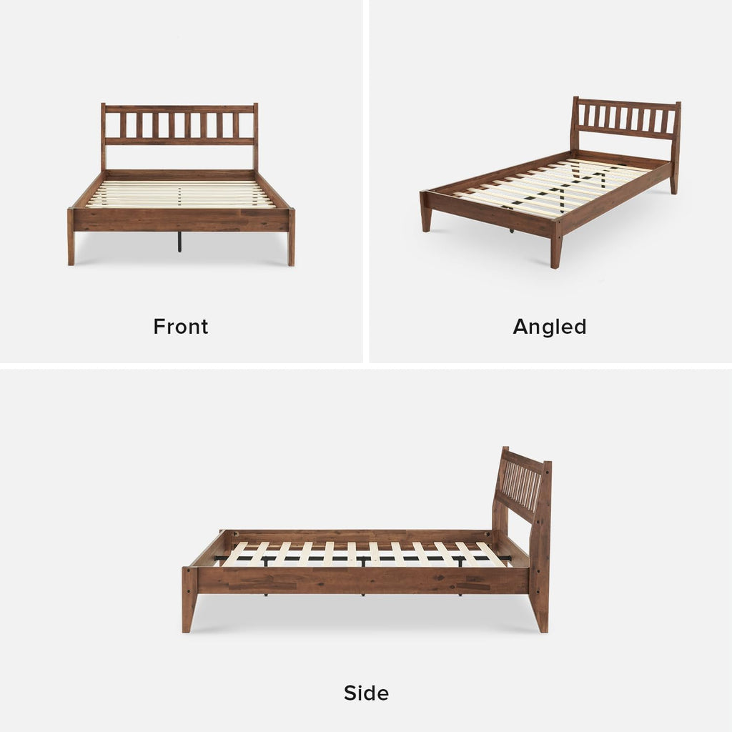 mopio Ted Bed Frame with Headboard, Mid Century Modern Acacia Solid Wood Platform Bed Frame, Wooden Slats, No Box Spring, Double Metal Bar Support (Solid Wood Slatted, Full)