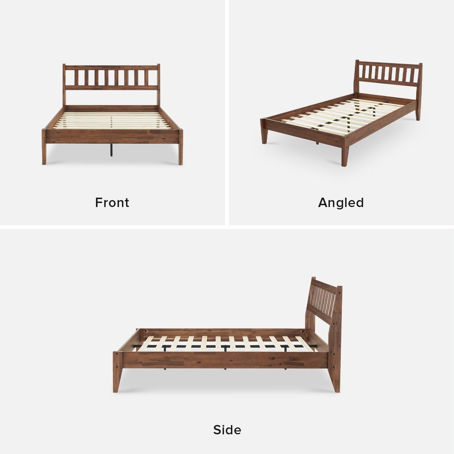 mopio Ted Bed Frame with Headboard, Mid Century Modern Acacia Solid Wood Platform Bed Frame, Wooden Slats, No Box Spring, Double Metal Bar Support (Solid Wood Slatted, Full)