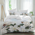 White Magnolia Duvet Cover Set Queen Size 4 Pieces Watercolor Flower Floral Plants Leaf Farmhouse Bedding Set with Zipper Closure, 1 Comforter Cover 92x106 Inches 1 Flat Sheet & 2 Pillow Cases