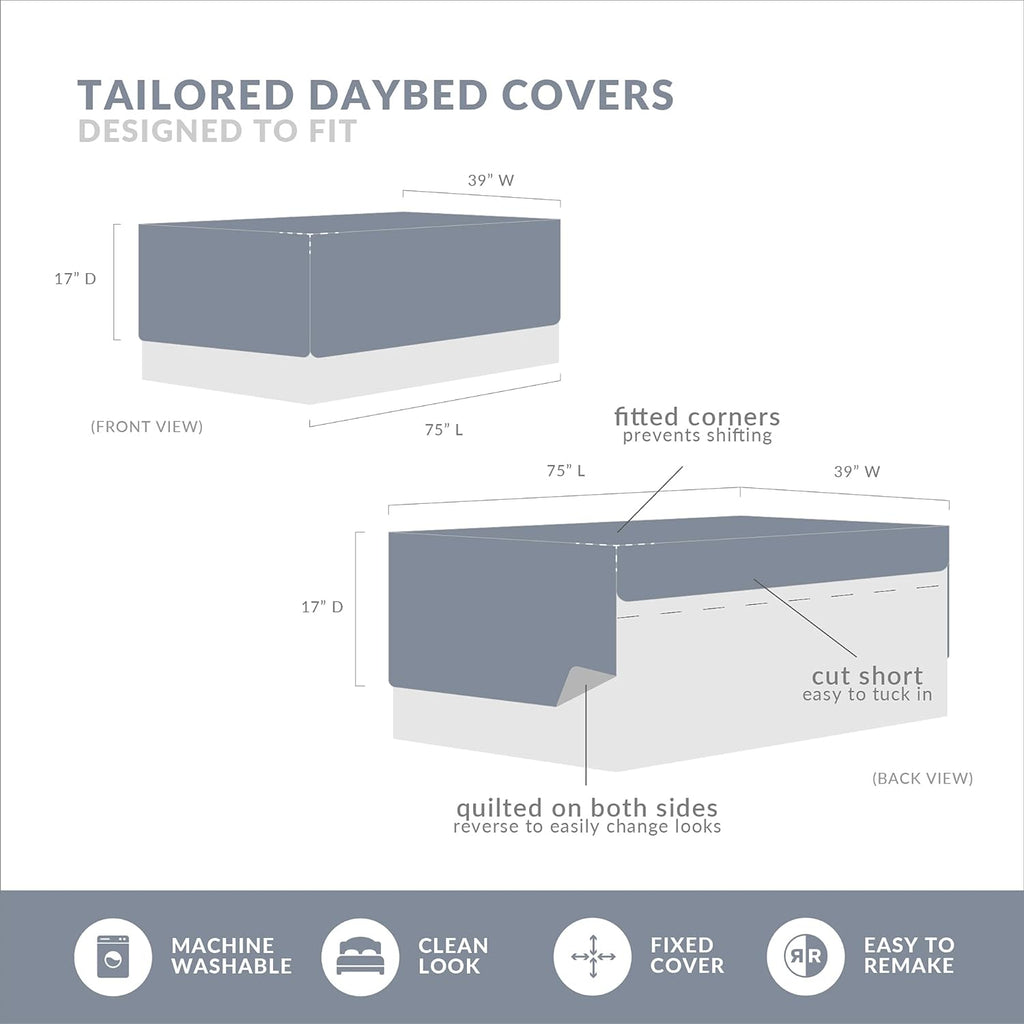 Madison Park Daybed Cover Set Damask Quilted Cover for Daybeds, All Season, Pre-Washed Cotton-Filled Coastal Bedding Scallop Edge, Shams, Bedskirt, Décor Pillows, Tuscany, Seafoam, 39'x75', 6 Piece