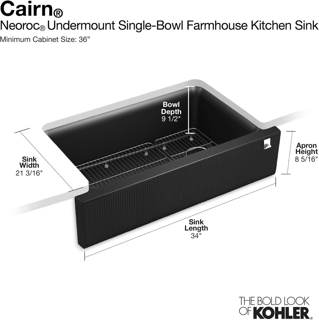 Kohler 29825-CM2 Cairn® 34' undermount single-bowl farmhouse kitchen sink with faceted design, Matte Brown