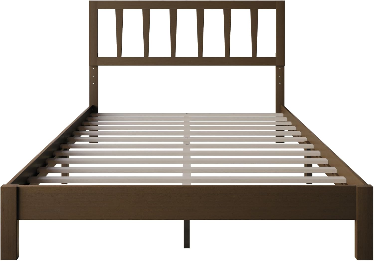 HOME DESIGN Elmira Twin Wood Platform Bed, Solid Wood Frame with Adjustable Height Headboard Leg, Easy Assembly, Brown Finish