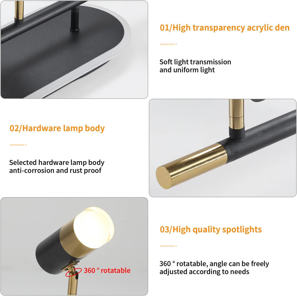 Jaycomey Modern LED Ceiling Lights, Dimmable 6-Light Flush Mount Ceiling Lamp Fixture with Remote, 51'' Black and Gold Directional Ceiling Ligting for Hallway Kitchen Bedroom Entry (60W/3600 Lumens)