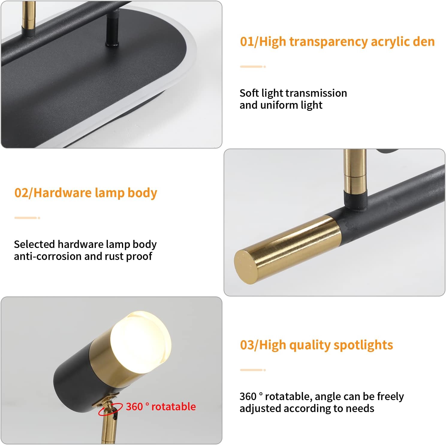 Jaycomey Modern LED Ceiling Lights, Dimmable 6-Light Flush Mount Ceiling Lamp Fixture with Remote, 51'' Black and Gold Directional Ceiling Ligting for Hallway Kitchen Bedroom Entry (60W/3600 Lumens)