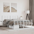 White Steel King Bed Frame Modern Rectangular Heavy-Duty Metal Platform with Powder-Coated Finish for Stability and Easy Assembly, 4-Piece Set