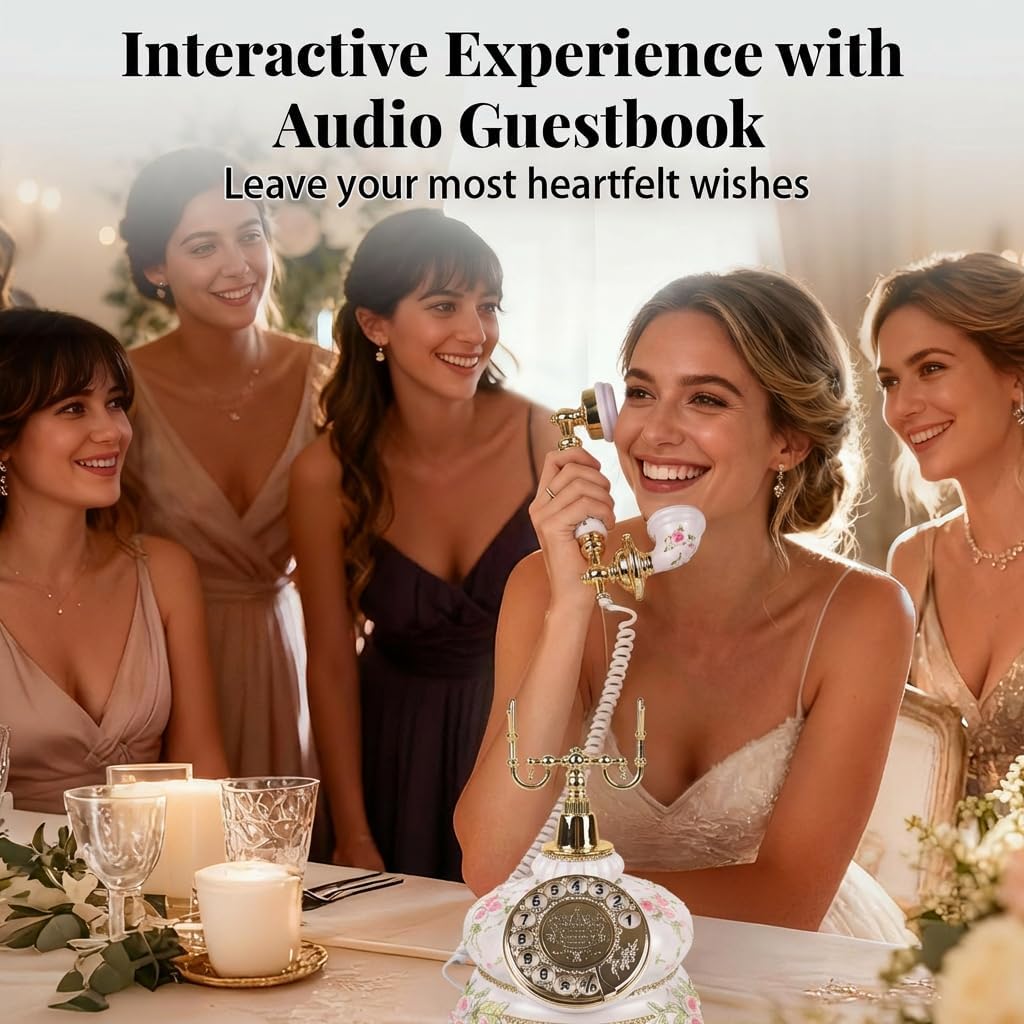 Audio Guest Book Wedding Phone, Audio Guestbook Phone Recorder, Leave a Message After the Tone Guest Book, for Weddings, Parties, Birthdays, Graduations (Flower Striped
