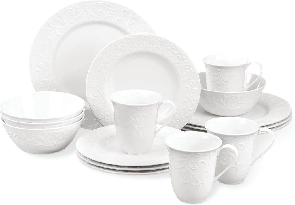 Lenox Dinnerware & Serveware, Porcelain Tableware, Opal Innocence Carved Style, 16-Piece Dinnerware Set