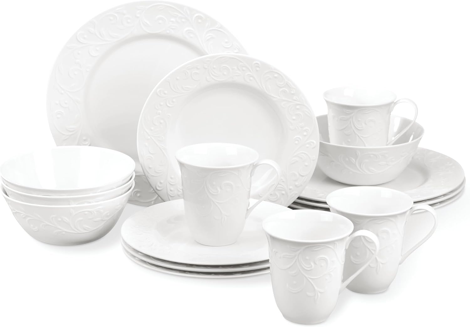 Lenox Dinnerware & Serveware, Porcelain Tableware, Opal Innocence Carved Style, 16-Piece Dinnerware Set