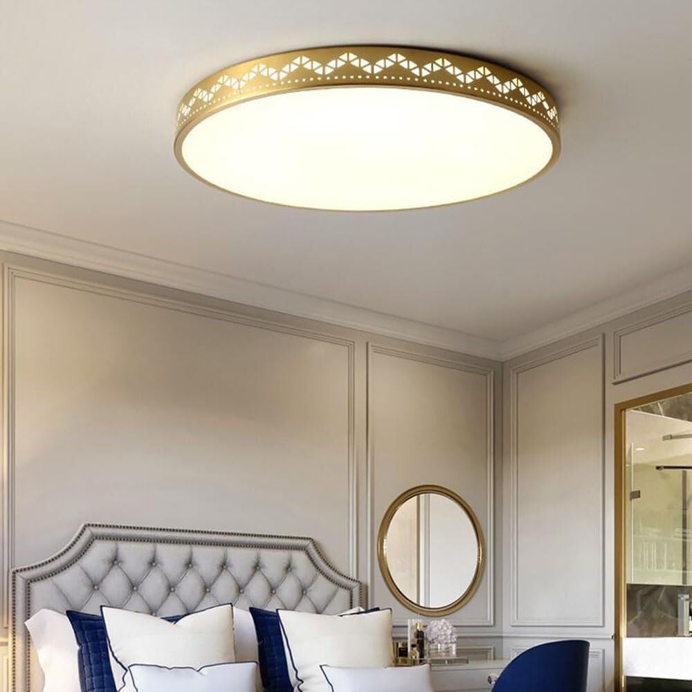 Three-Color Dimming Ceiling Light Fashionable LED Ceiling Lamp Chinese Style Lighting Round Flat Ceiling Light Fixture for Living Room Bedroom Dining Room Kitchen Study Room Corridor(50cm)
