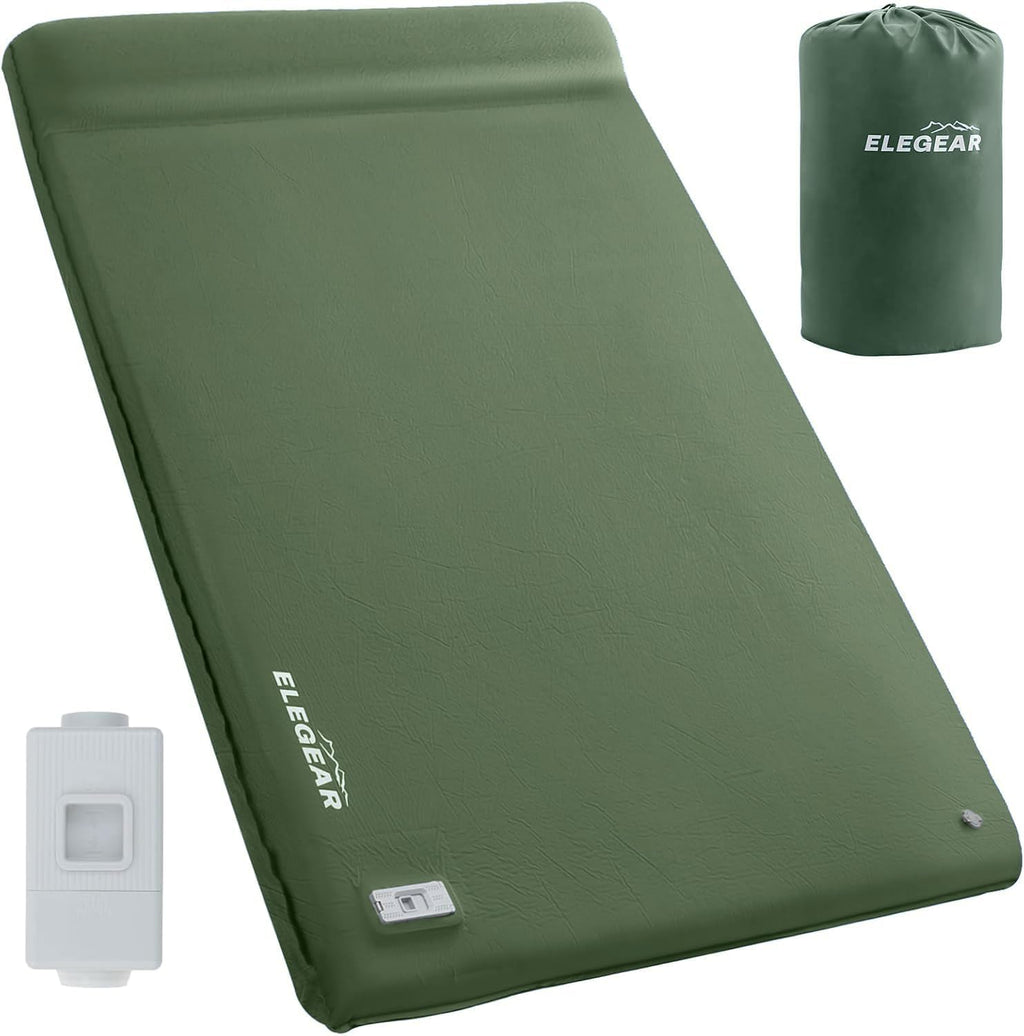 Elegear CumbreX™ Self Inflating Sleeping Pad, Built-in Electric Pump 3.15' Ultra-Thick Memory Foam Camping Mattress Pad with Pillow Double Sleeping Pad for Camping R-Value 9.5 Foam Camp Pad - Full