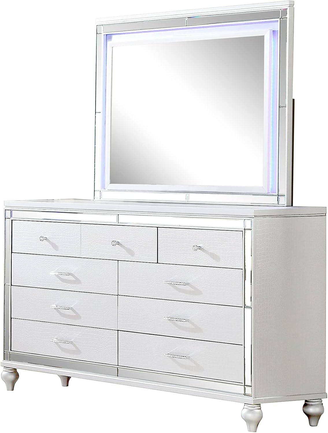 Full 5 PC LED Bedroom Set Made with Wood in White Color