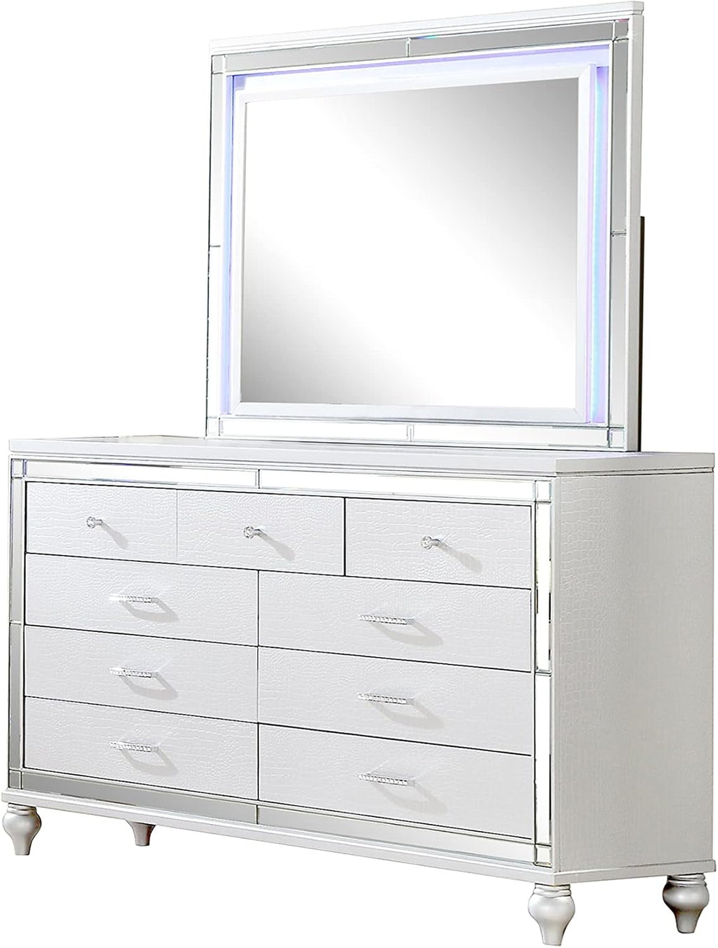 Full 5 PC LED Bedroom Set Made with Wood in White Color