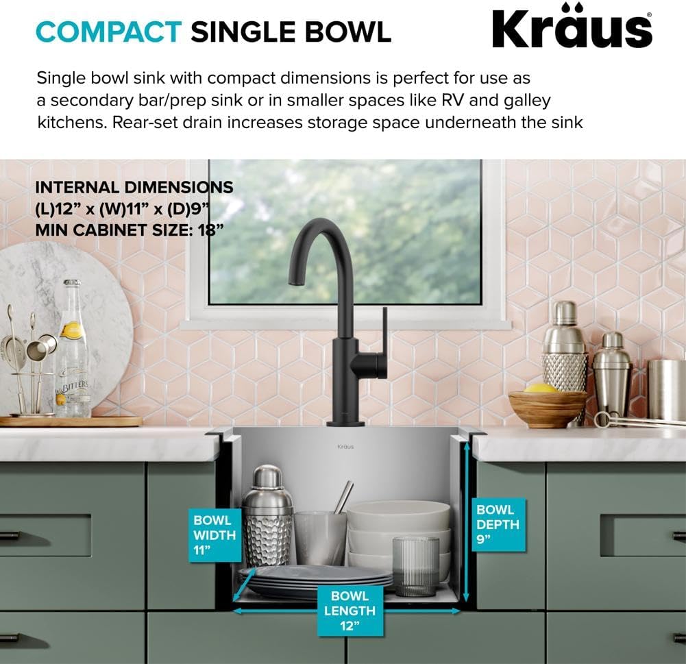 KRAUS Kore 15-Inch Drop In/Top Mount Workstation 16 Gauge Single Bowl Stainless Steel Bar Kitchen Sinks with Accessories