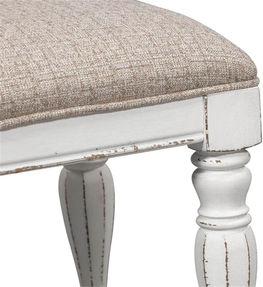 Liberty Furniture Magnolia Manor Makeup Vanity Accent Desk Set with Upholstered Bench European Traditional - Antique White & Weathered Bark