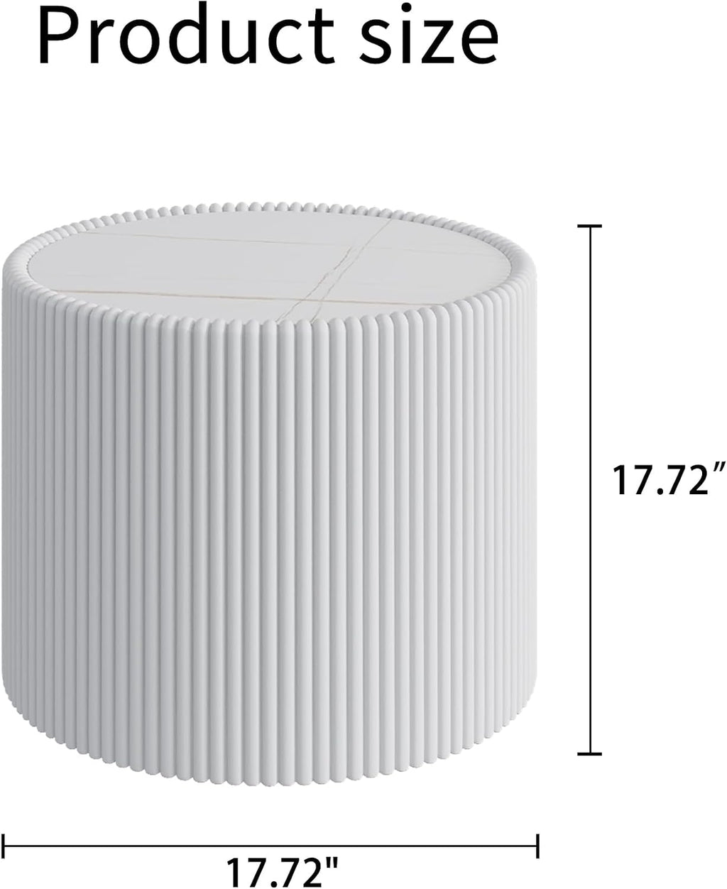 17.71' White Round Coffee Table, Drum Coffee Table with Sintered Stone Tabletop and Fluted PU Leather Covered and Stable Base, Circle Cocktail Tea Table for Living Room