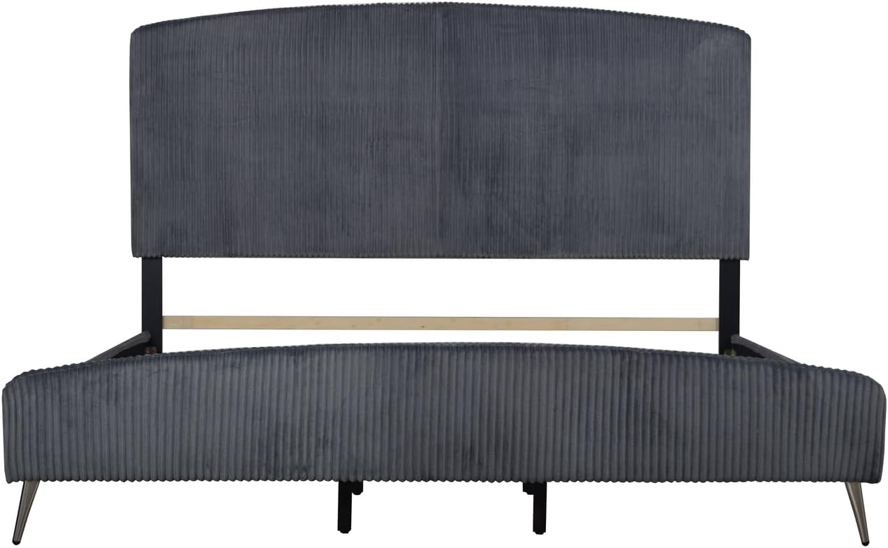 HomeStock Velvet Upholstered Panel Bed - Modern Bedroom Furniture - Gray Queen