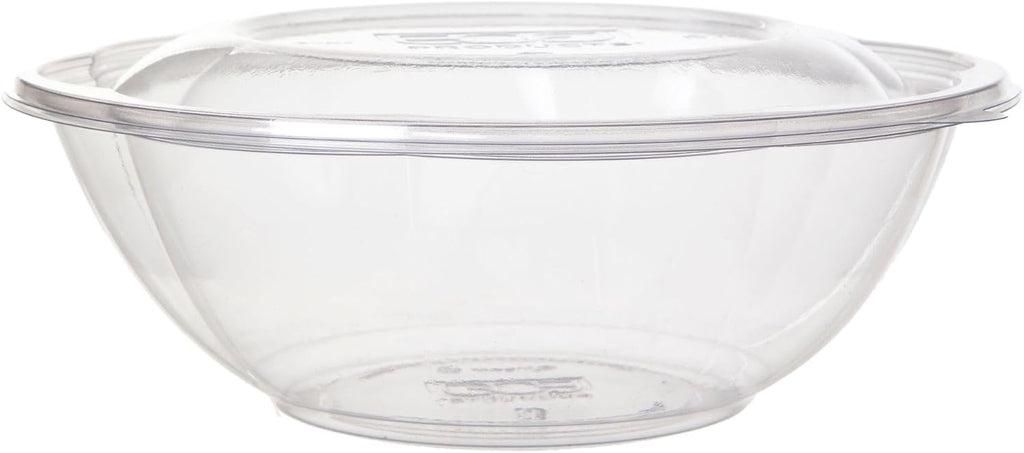 Eco-Products Compostable Clear PLA Plastic 64oz Large Salad Bowl With Lid, Case of 150, Grab 'n' Go Round Cold Takeout Food Containers, Renewable Plant-Based, Disposable, ASTM Compliant, BPI-Certified
