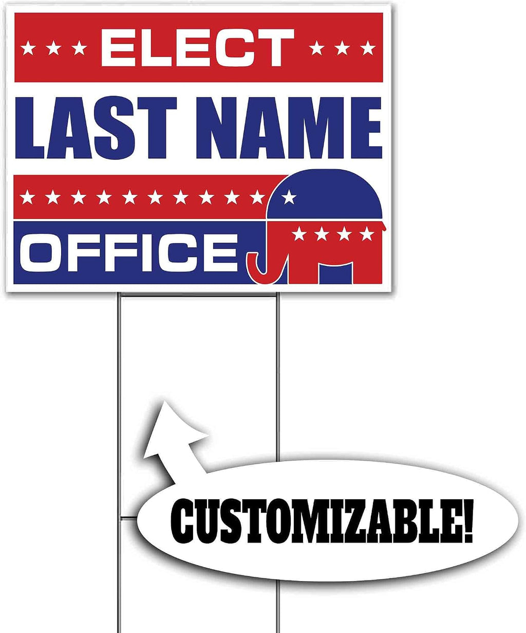 Elect Name Office Republican Customizable (18' x 24') Yard Sign, Quantity Discounts, Multi-Packs, Includes Metal Step Stake, Bandit, New, Advertising, USA