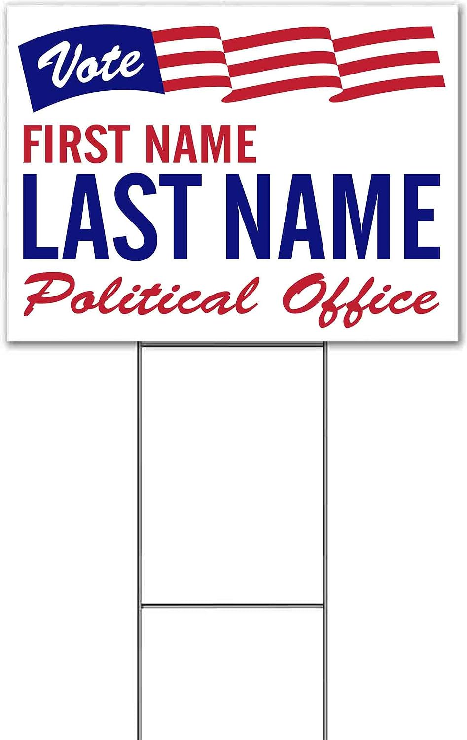 Vote Name Political Office Customizable (18' x 24') Yard Sign, Quantity Discounts, Multi-Packs, Includes Metal Step Stake, Bandit, New, Advertising, USA