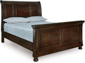 Signature Design by Ashley Porter Traditional Queen Sleigh Bed with Bun Feet, Foundation or Box Spring Needed, Dark Brown
