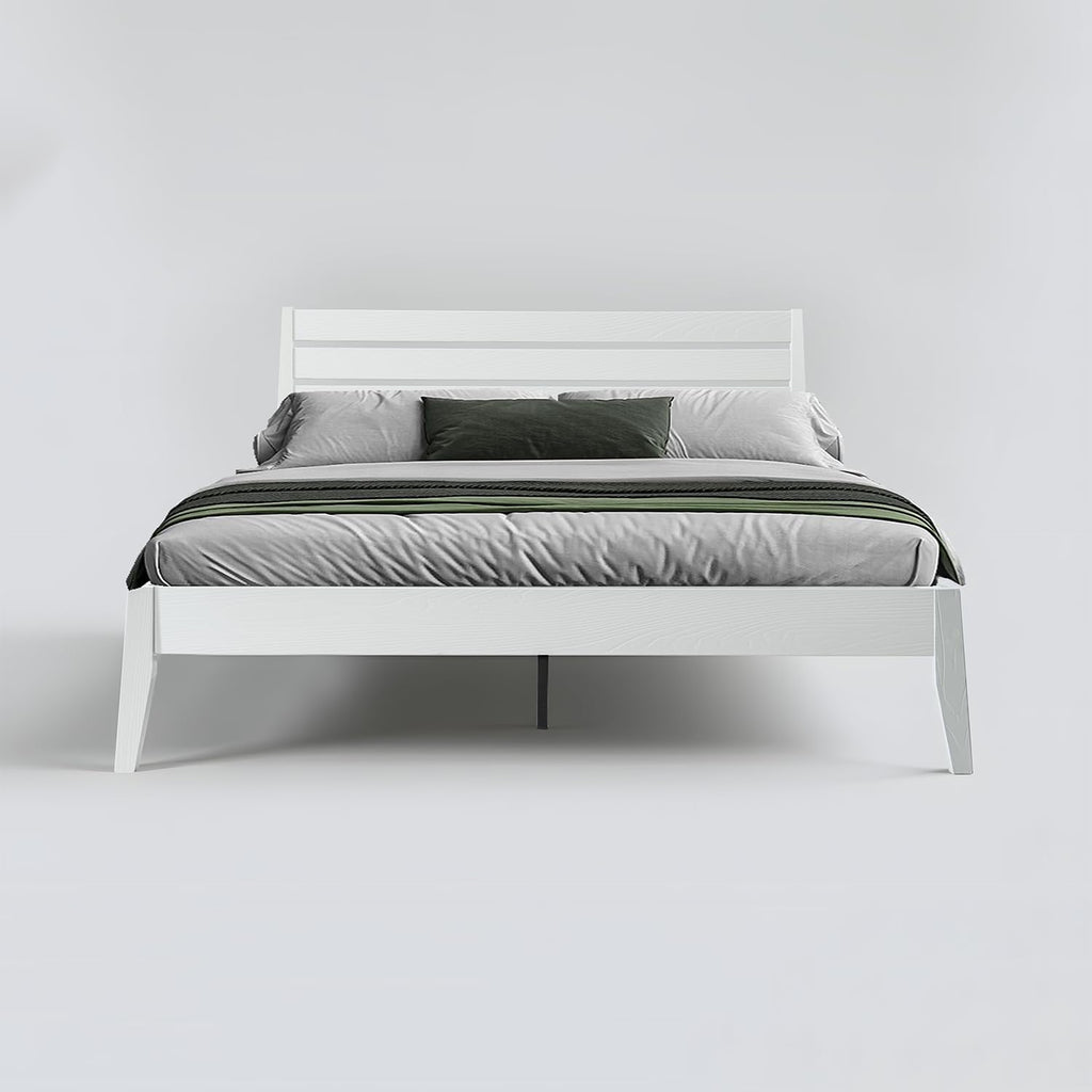 Full Size Solid Wood Platform Bed Frame with Headboard and Footboard, 12 Sturdy Slats, Center Metal Legs, Easy Assembly, No Box Spring Needed, Anti-Noise & Slip-Free Design, Pure White Finish. RKF-39