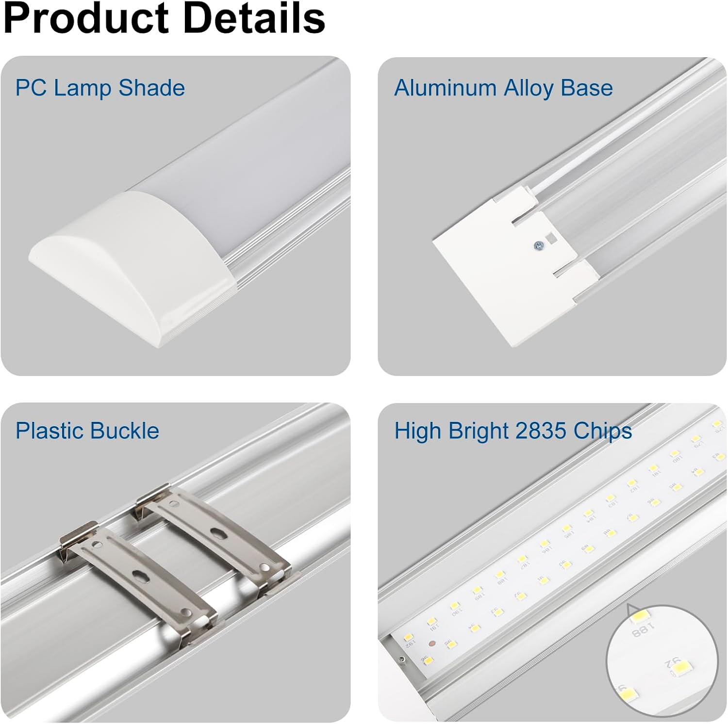 8 Packs 4FT LED Batten Light, Ultra-Thin Ceiling Surface Mounted Light, 40W, 4000K, IP20, LED Ceiling Lamp for Garage, Shop, Hallway, Office, Market, ver2